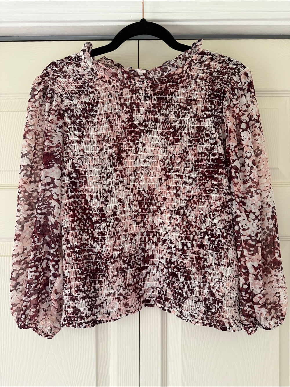 Express - Floral Smocked Long-Sleeve Top - Pink & Burgundy
